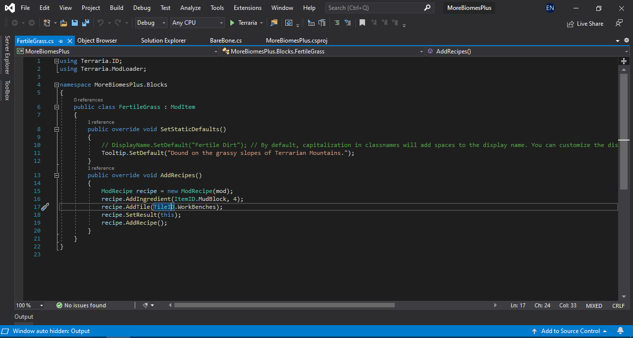 Screenshot of me developing in Visual Studio.